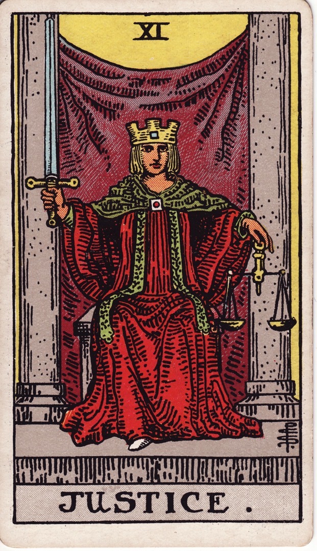 Justice tarot card from the classic 1909 deck