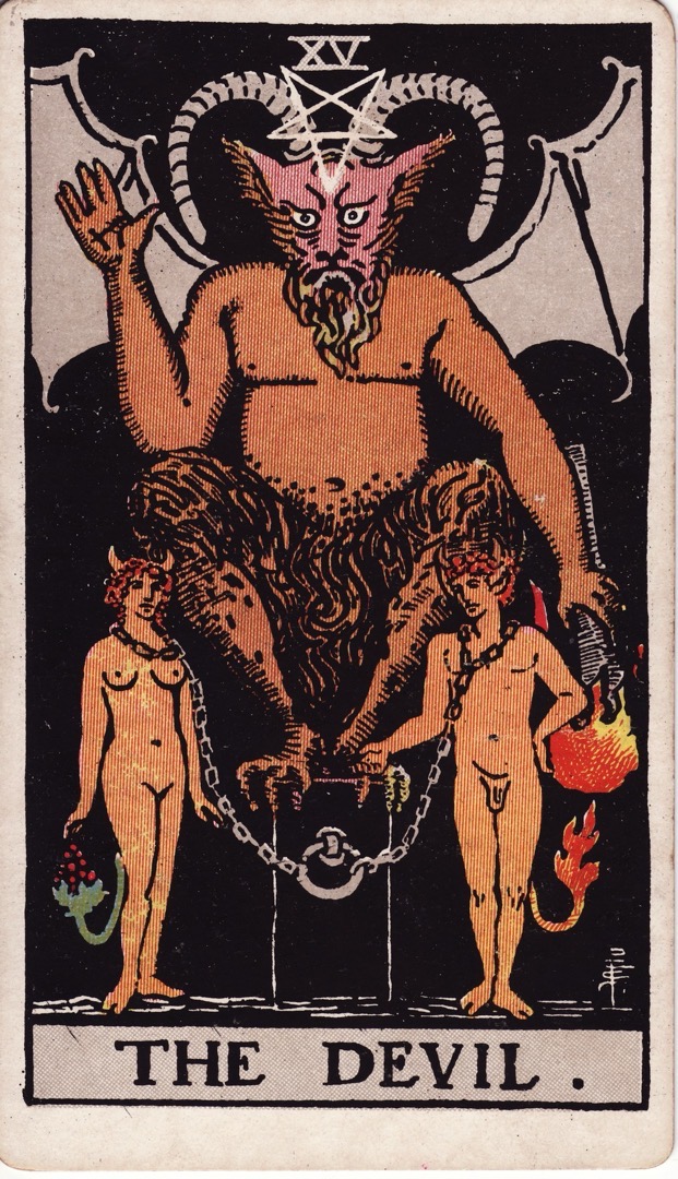 The Devil tarot card from the classic 1909 deck