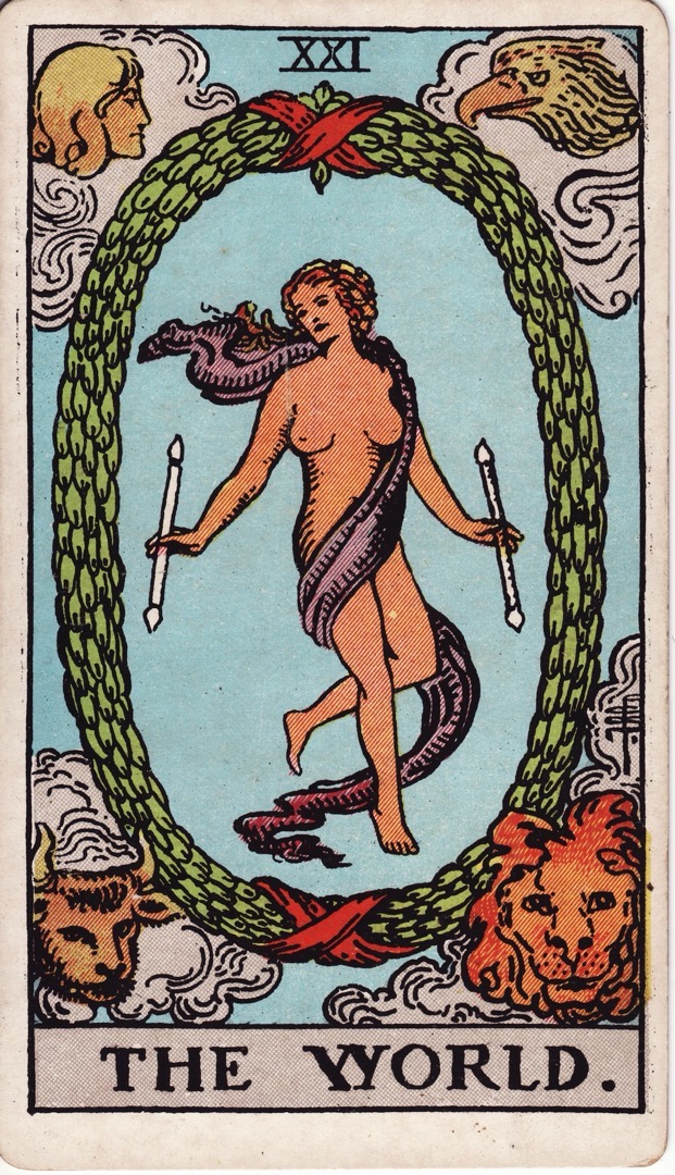 The World tarot card from the classic 1909 deck